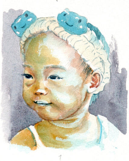 Shroomberry Sprite 1 Watercolor Gouache Colored Pencil Traditional Hand Drawn CHildrens book Illustration of a mythical creature made from strawberry and mushroom and a purple yam breed of fairy sprite.