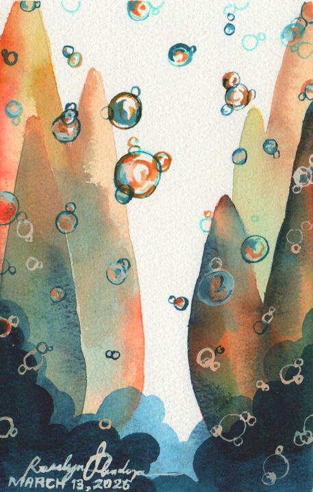 Watercolor Gouache Colored Pencil Traditional Hand Drawn Children’s Book Illustration of an imaginary Tree Foliage